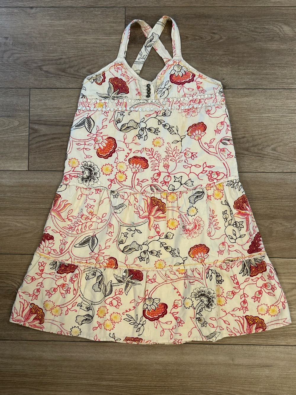 Vintage Jean Bourget Floral Tiered Dress Girls 6 Years Old Sequins French